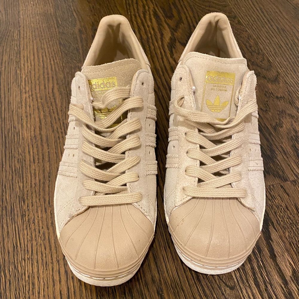 Adidas superstar beige tan suede